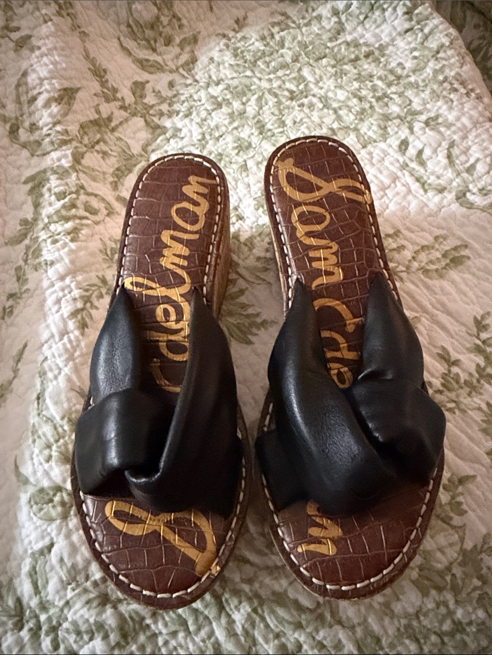 Sam Edelman Black Leather Knot Slide Mules
